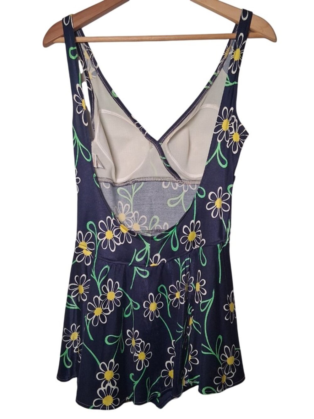 Vintage Jantzen Bathing Suit Swim Dress 16 Blue Daisy Flowers 1660s 1970s USA - Picture 2 of 16